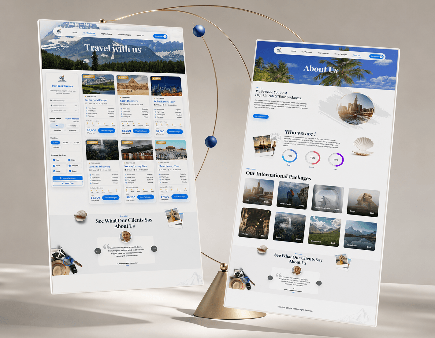 Sajda Travel package listing screens