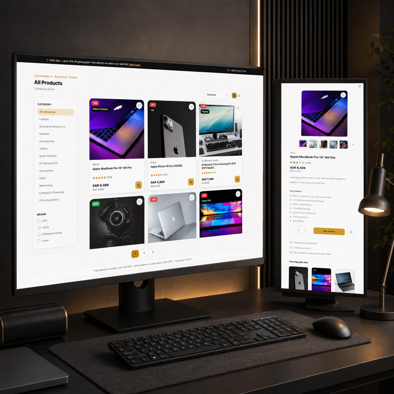 Tabassum Al Manarat product catalog desktop mockup
